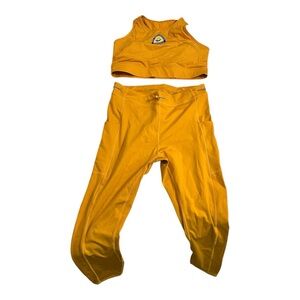Motion 365 set By Fabletics Size Large Yellow Leggings and Sports Bra Set